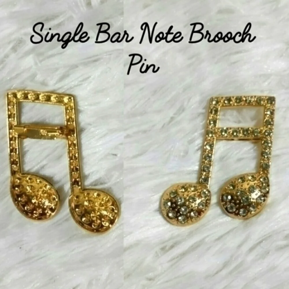 ☄Rhinestone Single Bar Note Brooch Pin